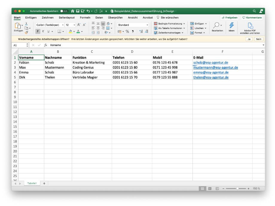 Datenquelle Excel InDesign